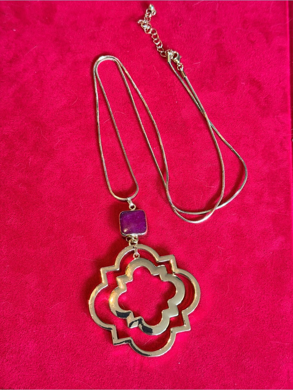 Gold-Tone Pendant Necklace with Purple Stone